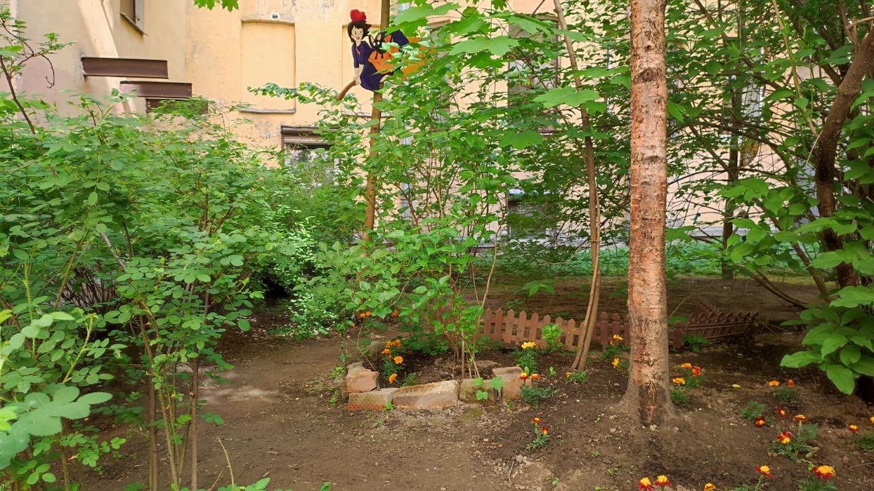 Пустой двор и картинка на кусте: как выглядит возрожденный сад Хаяо Миядзаки в Петербурге