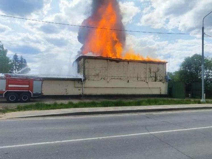 Появились кадры пожара на складе в Волоколамске
