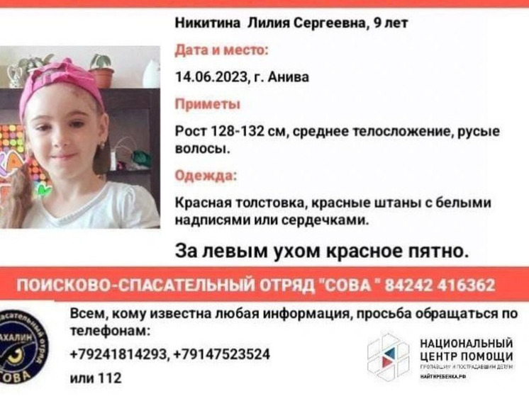 Девятилетняя девочка пропала на Сахалине
