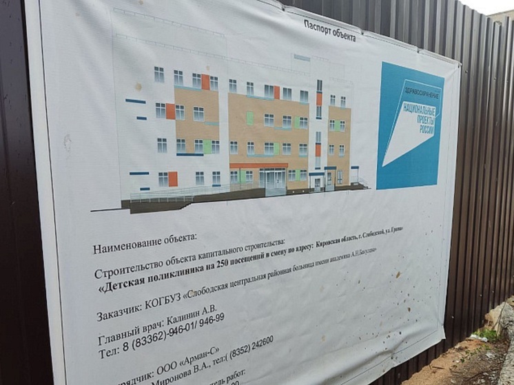 Строящаяся детская поликлиника в городе Слободском Кировской области выросла до третьего этажа