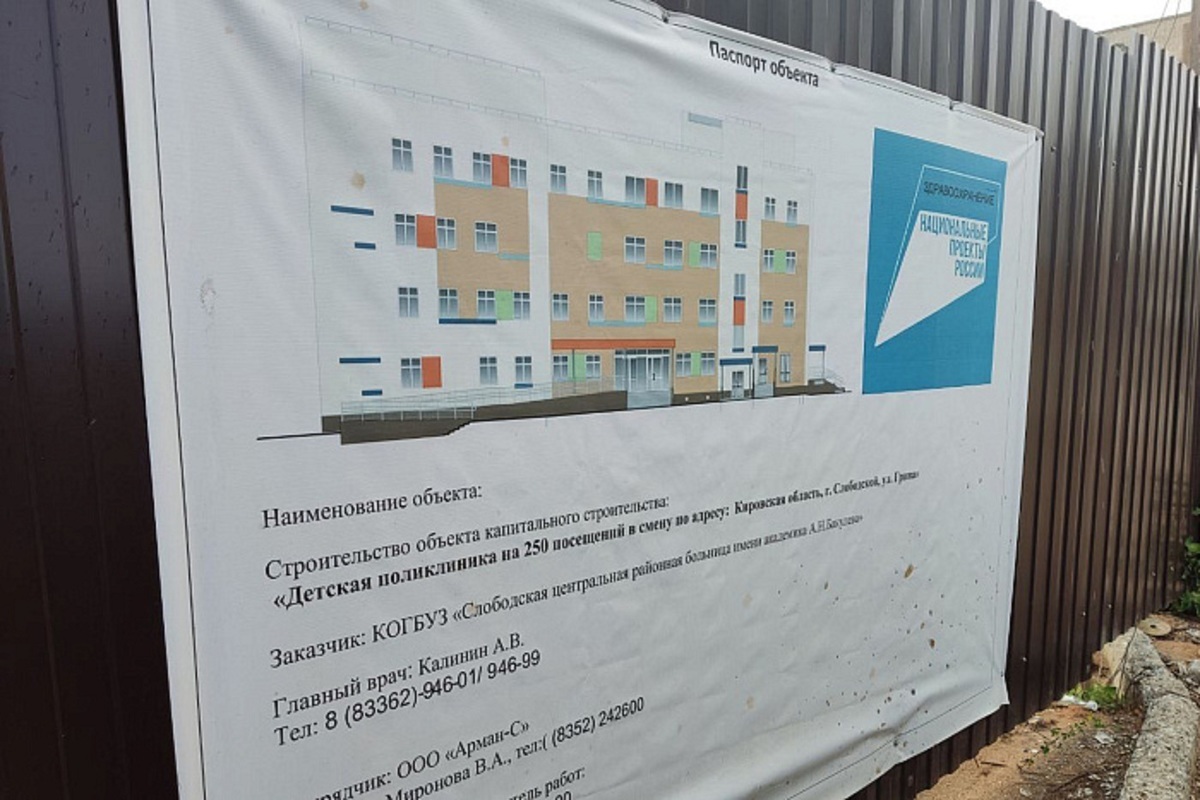 Строящаяся детская поликлиника в городе Слободском Кировской области выросла до третьего этажа