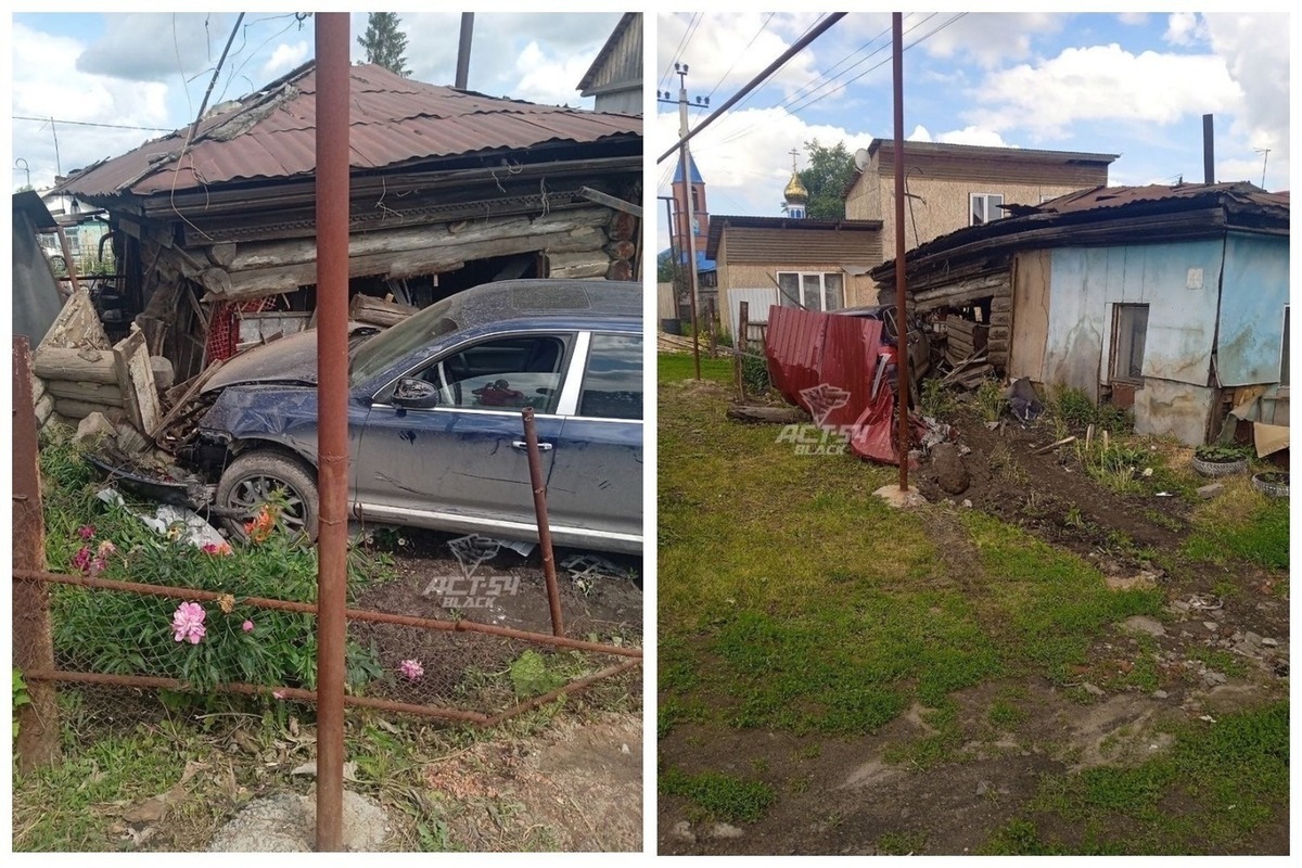 В селе под Новосибирском Porsche Cayenne врезался в частный дом на большой скорости