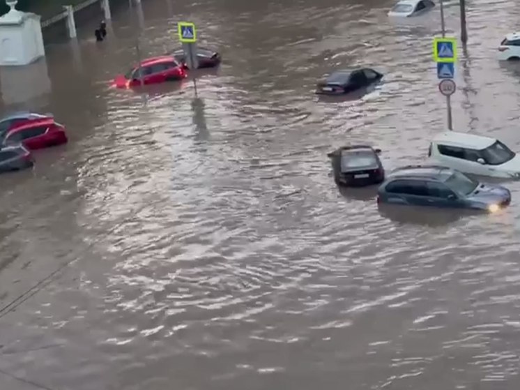 Появилось видео удара молнии рядом с людьми в затопленной Коломне