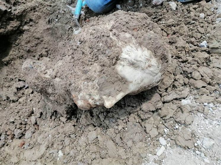 Fragment of ancient goddess statue used as building material