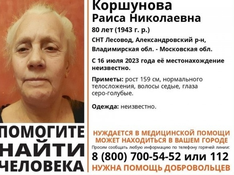 Под Александровом ищут 80-летнюю пенсионерку