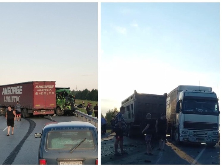 Под Новосибирском столкнулись три грузовика на Северном объезде