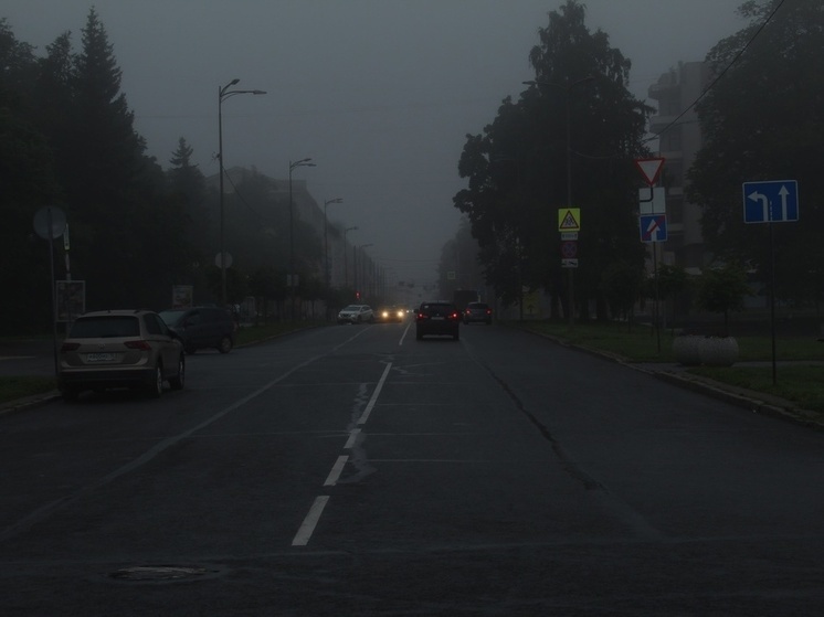 Жители Петрозаводска делятся атмосферными фотографиями вечернего тумана