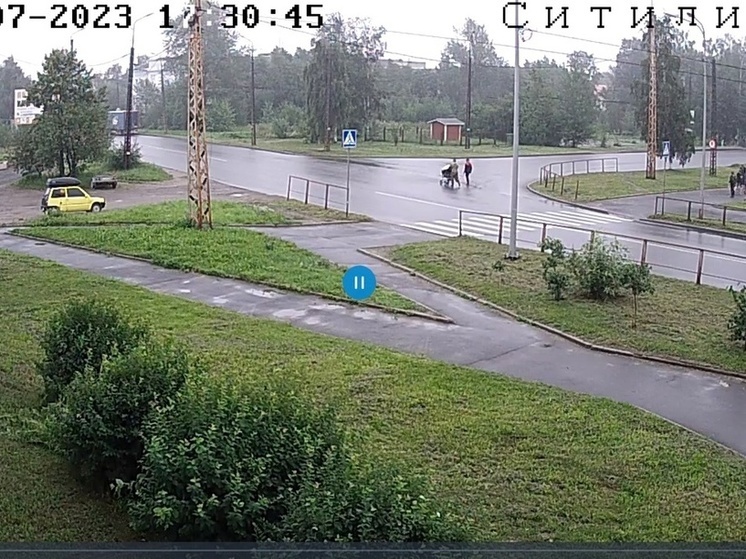 Извозчик тележки гуляет посреди проезжей части на Ключевой в Петрозаводске