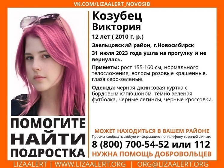В Новосибирске продолжаются поиски пропавшей без вести 12-летней школьницы с розовыми волосами