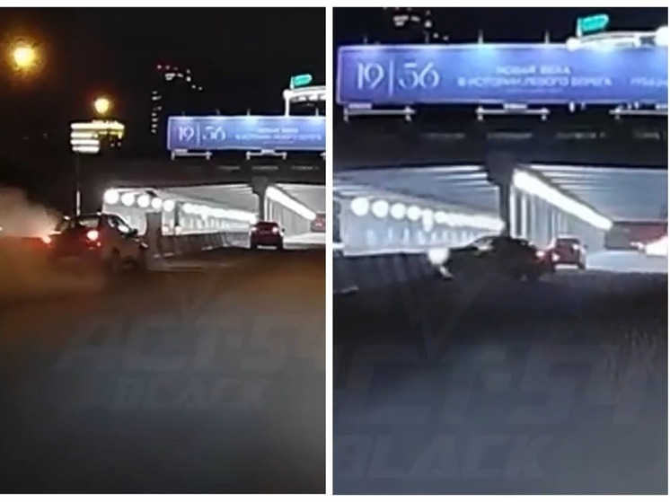В Новосибирске Datsun врезался в отбойник перед Димитровским мостом