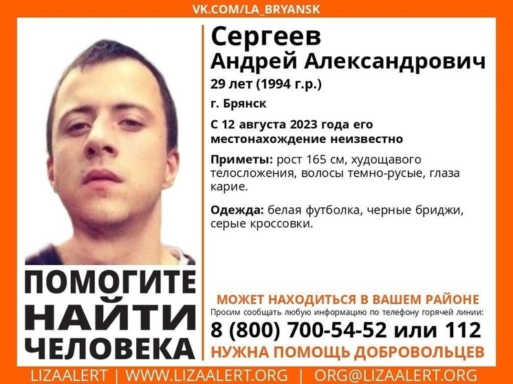 Добровольцы ищут пропавшего 29-летнего брянца Андрея Сергеева