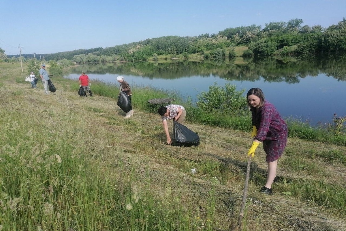 Курские экоактивисты убрали берег местного пруда в Золотухинском районе