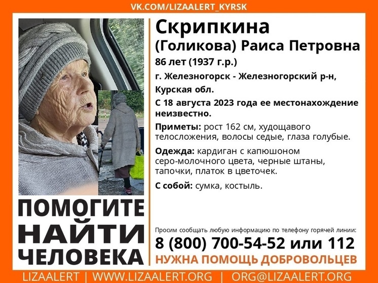 В Курской области разыскивают пропавшую без вести 86-летнюю женщину