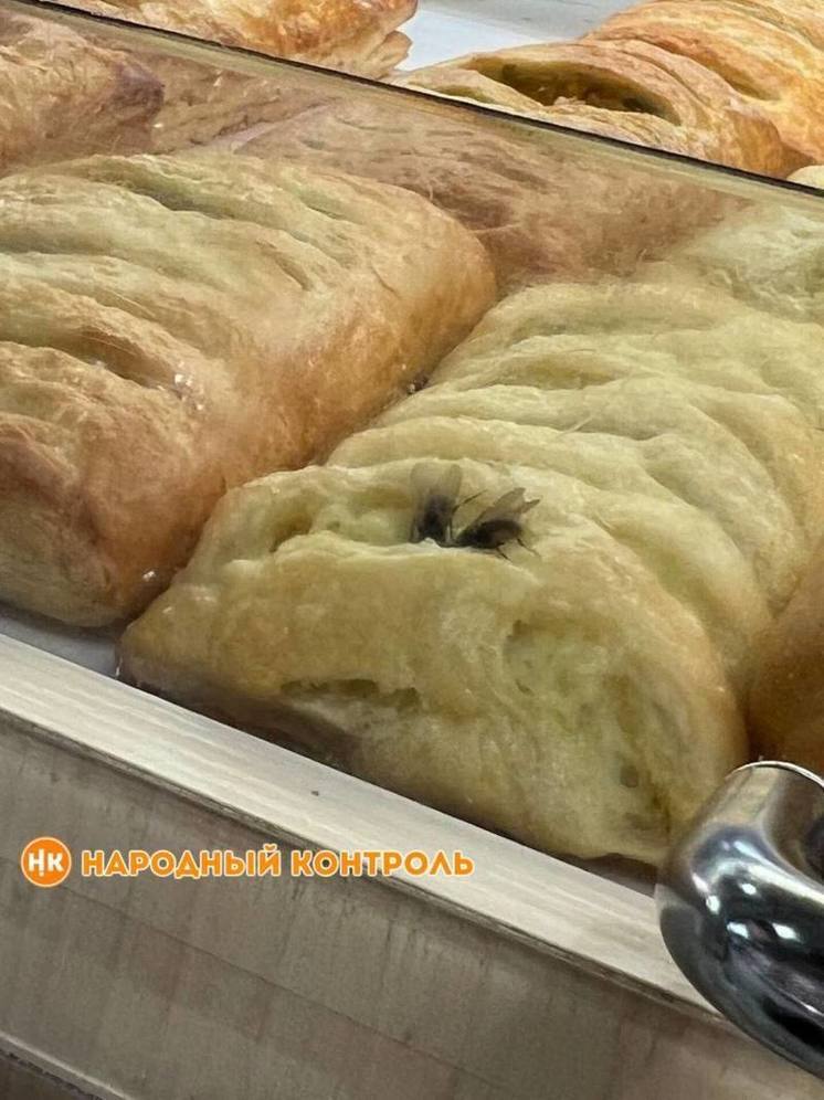 В Минусинске в продуктовом магазине заметили мух на булочках