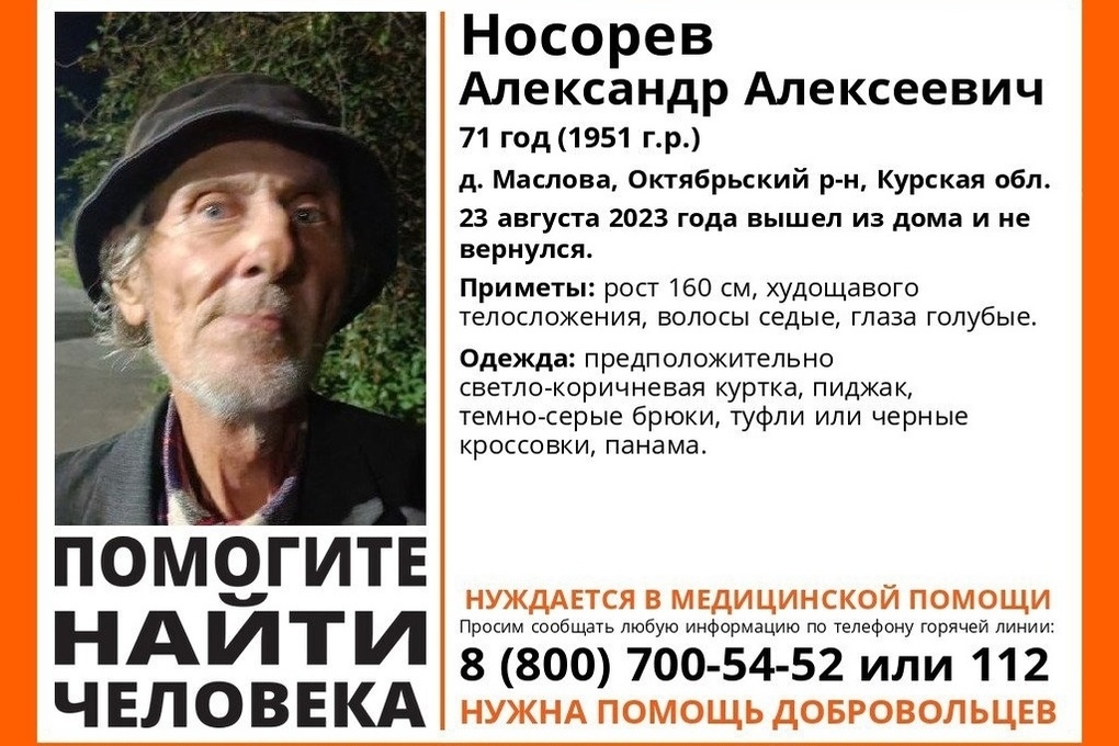 В Курской области пропал 71-летний Александр Носорев