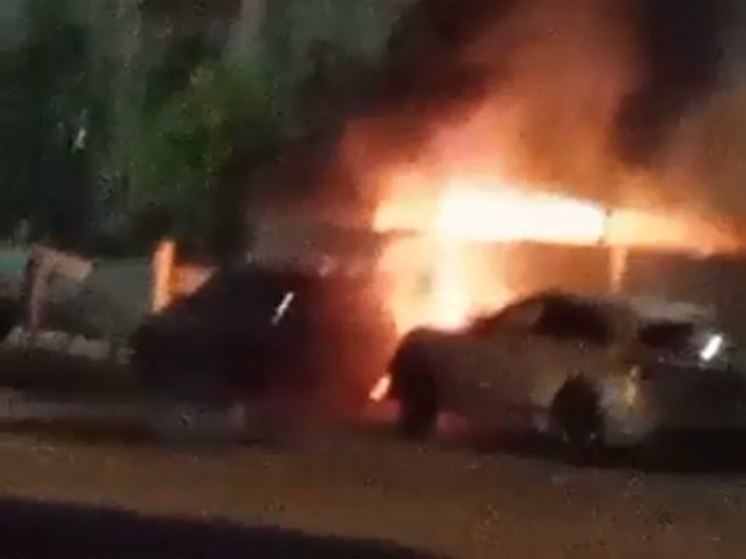 На улице Шереметьевской в Рязани огонь перекинулся с мусорки на машину