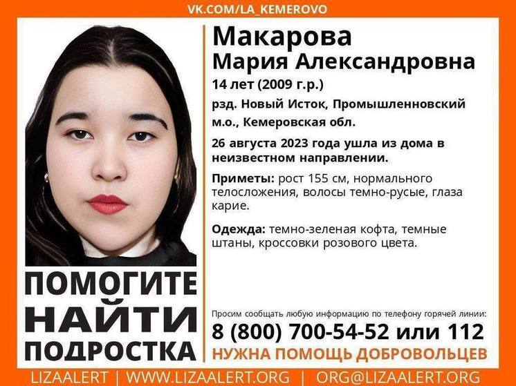 В Кузбассе пропала 14-летняя школьница
