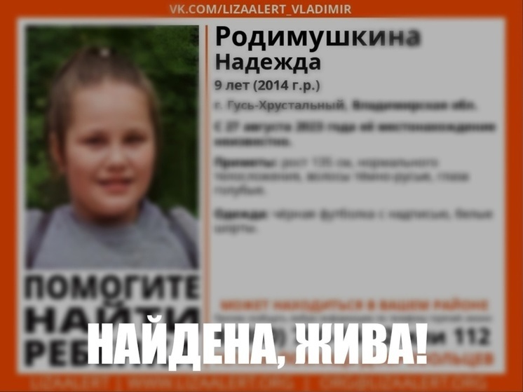 Во Владимирской области нашли живой 9-летнюю девочку, пропавшую на днях