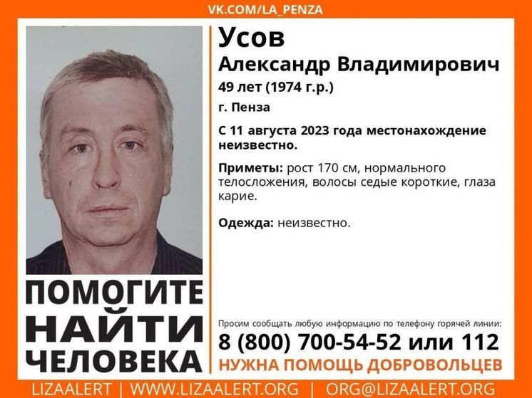 В Пензе ищут седовласого мужчину, пропавшего четыре недели назад