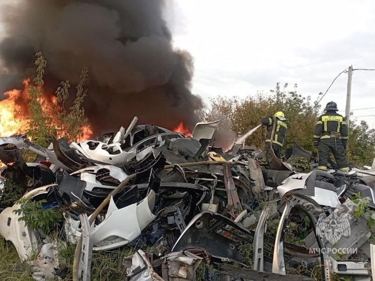 В Рыбном произошёл пожар на территории авторазборки