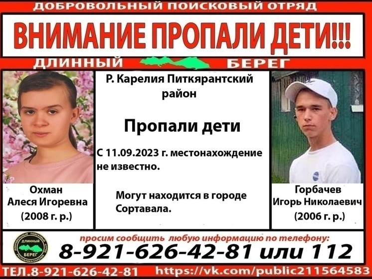 Пропавшие в районе Карелии дети вышли на связь с поисковиками