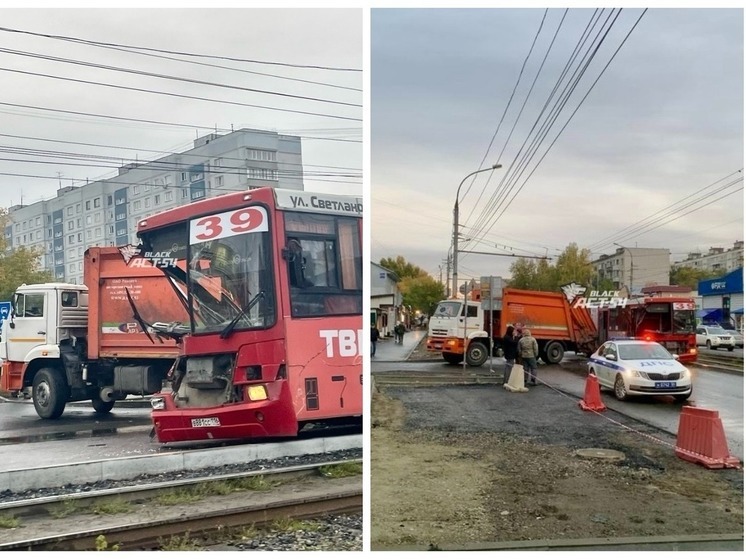 В Новосибирске автобус № 39 столкнулся с мусоровозом на улице Учительская