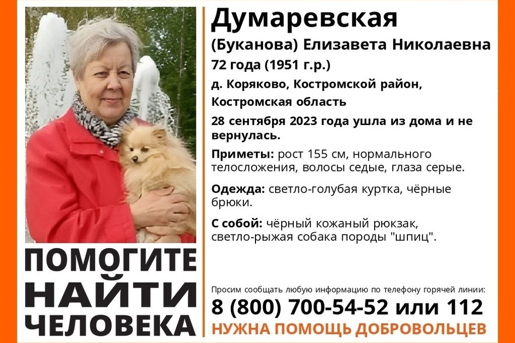 В Костромской области разыскивают пенсионерку со шпицем