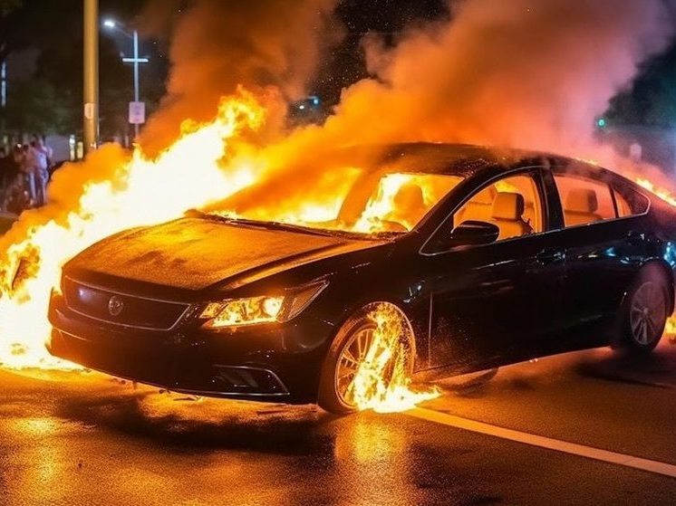 Красноярцы дрифтовали вокруг горящего автомобиля на острове Татышев