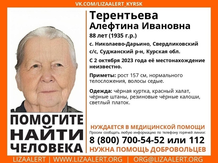 В Курской области ищут пропавшую 88-летнюю жительницу села Николаево-Дарьино