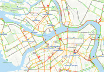 Петербург на картах окрасился в бордовый цвет из-за пятничного столпотворения на дорогах. Так, водители застряли в семибалльных пробках по всему городу.