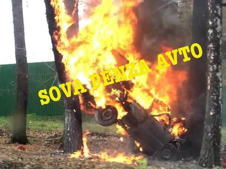 В Пензе машина влетела в деревья и загорелась