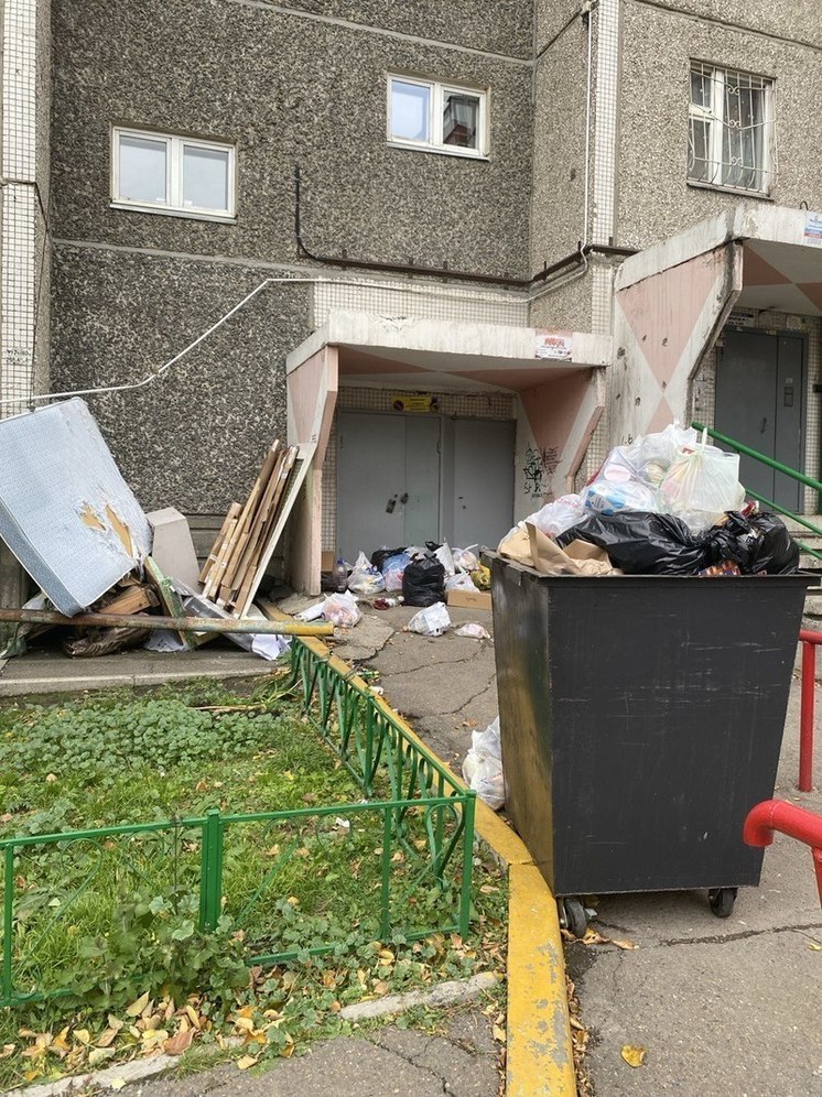 Жители красноярского мкр Взлетка жалуются на переполненные мусорные баки