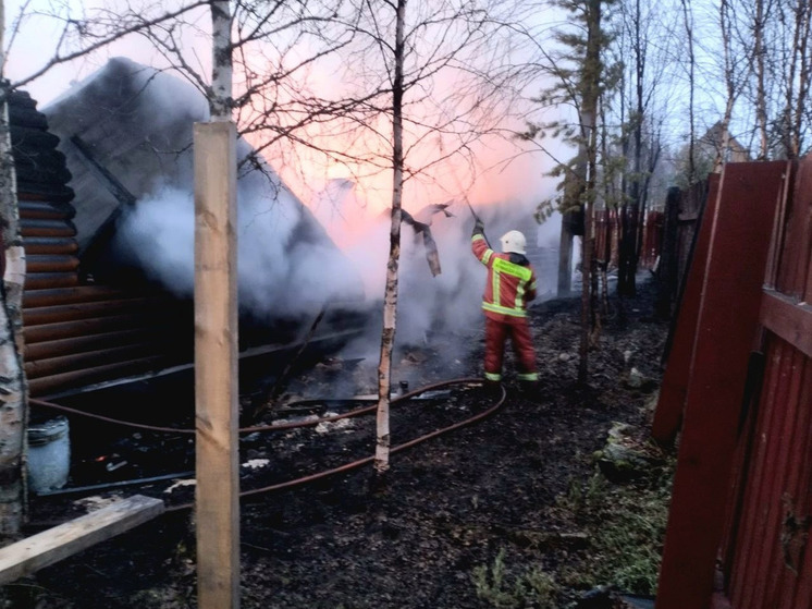 Пожар в деревянной бане в Княжей Губе тушили пять человек