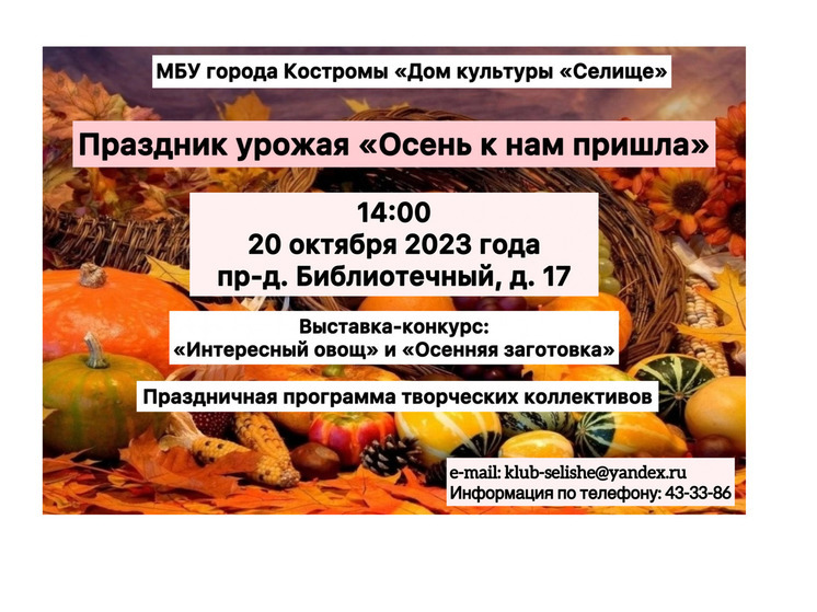 Под Костромой в ДК «Селище» участники праздника осеннего урожая устроят соревнование