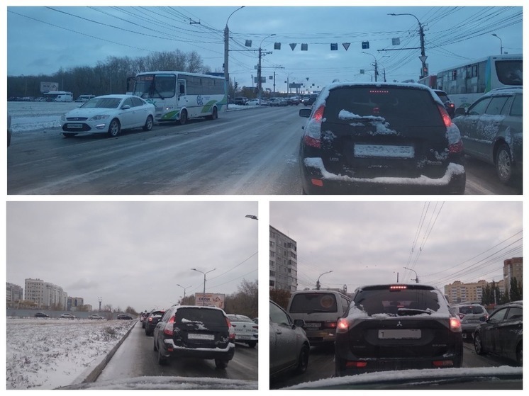 9-балльные пробки из-за первого снега образовались на дорогах Омска