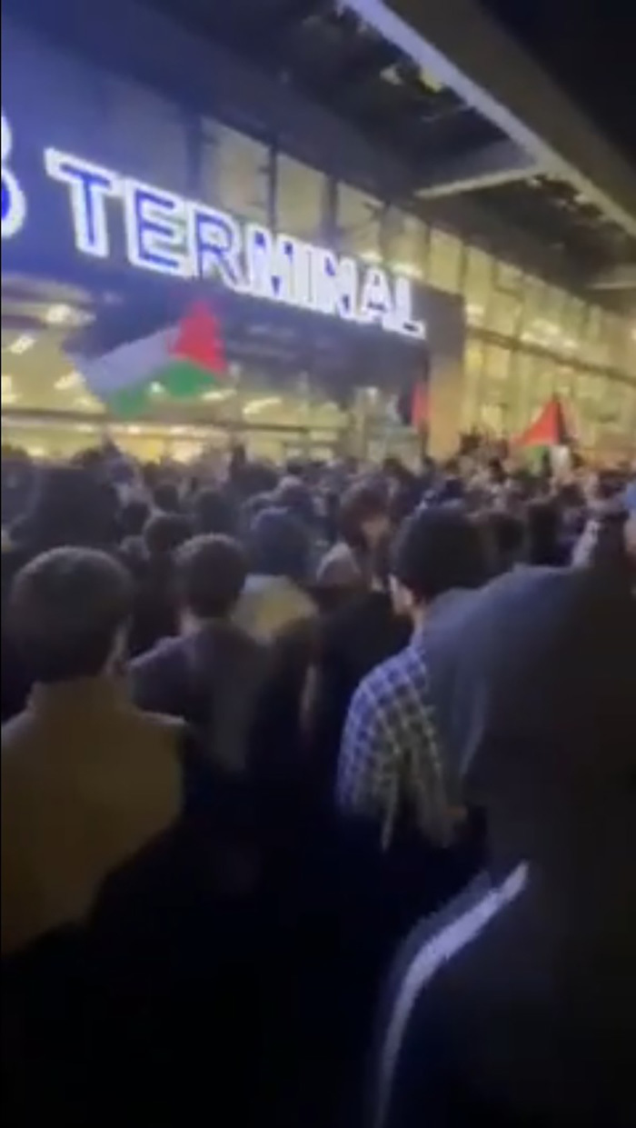 Кадры хаоса в аэропорту Махачкалы: протесты, палестинские флаги, задержания
