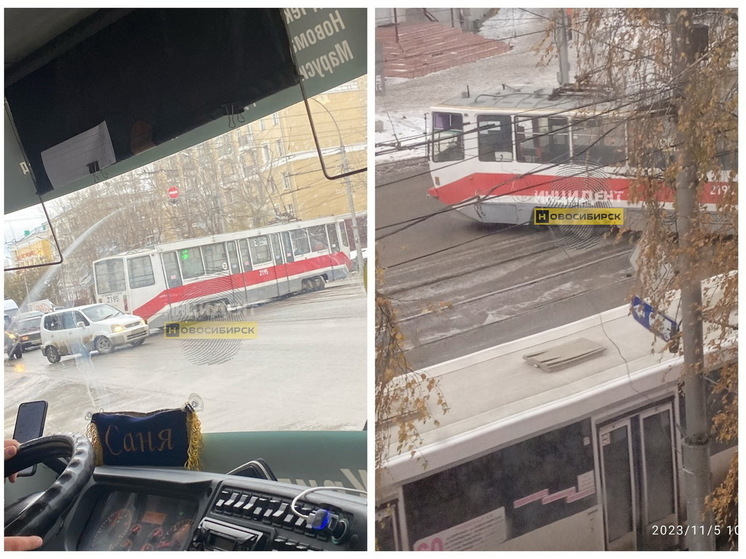 В Новосибирске трамвай перегородил две полосы у площади Маркса