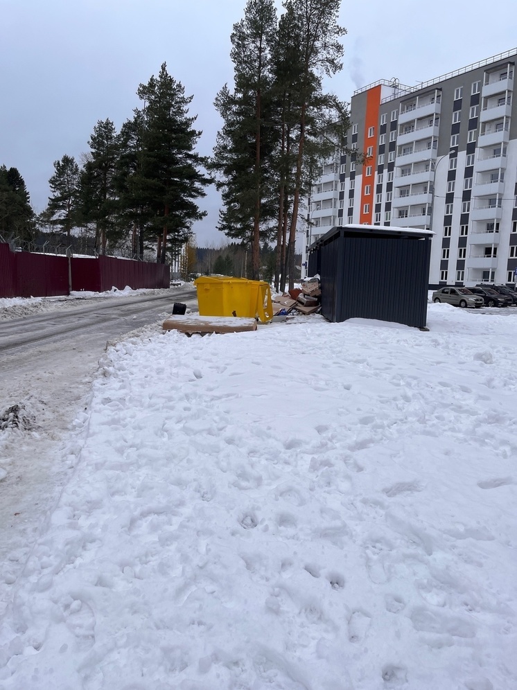 Помойку рядом с новыми домами в Петрозаводске завалило снегом и мусором