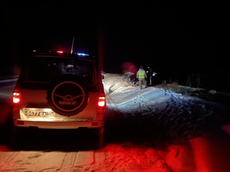 Росгвардейцы Тувы спасли людей из опрокинувшегося авто на  заснеженной дороге