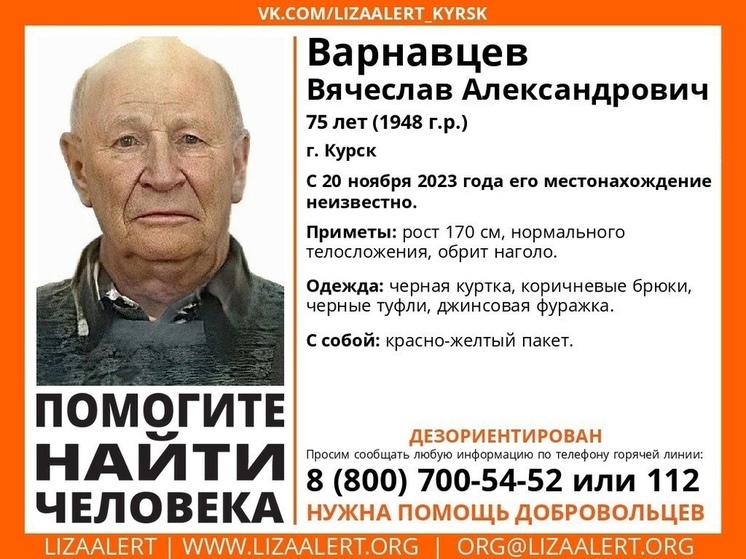 В Курске ищут пропавшего 75-летнего Вячеслава Варнавцева
