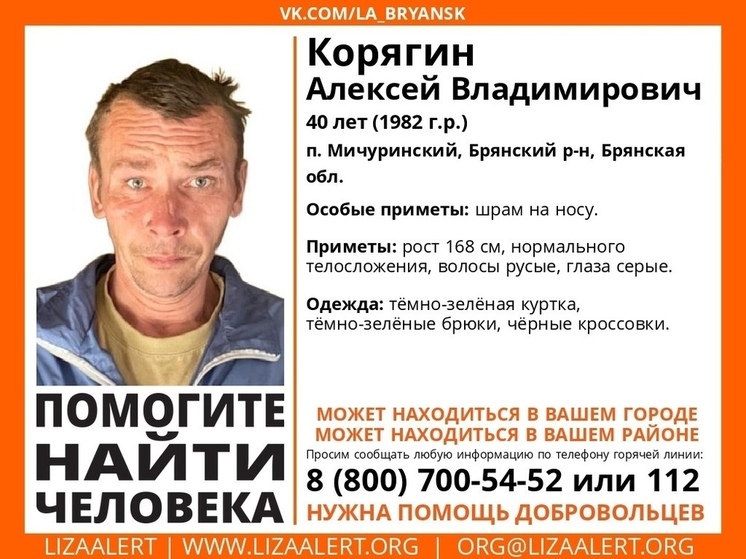 В Тульской области ищут жителя Брянска со шрамом на носу