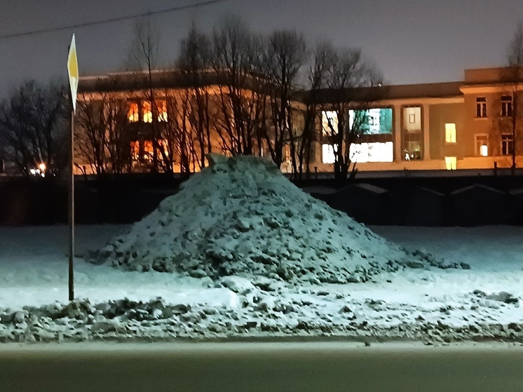 Огромная гора снега с реагентами на газоне смущает жителей Петрозаводска