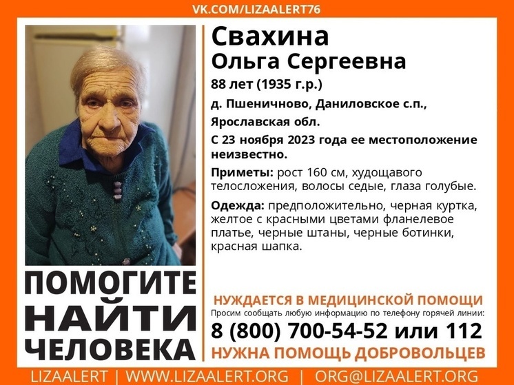 В Ярославской области третьи сутки ищут бабушку 88 лет
