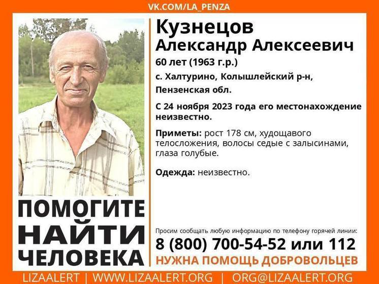 В Пензенской области разыскивают пропавшего 60-летнего мужчину