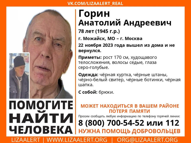 В Тульской области пытаются найти 78-летнего москвича с потерей памяти