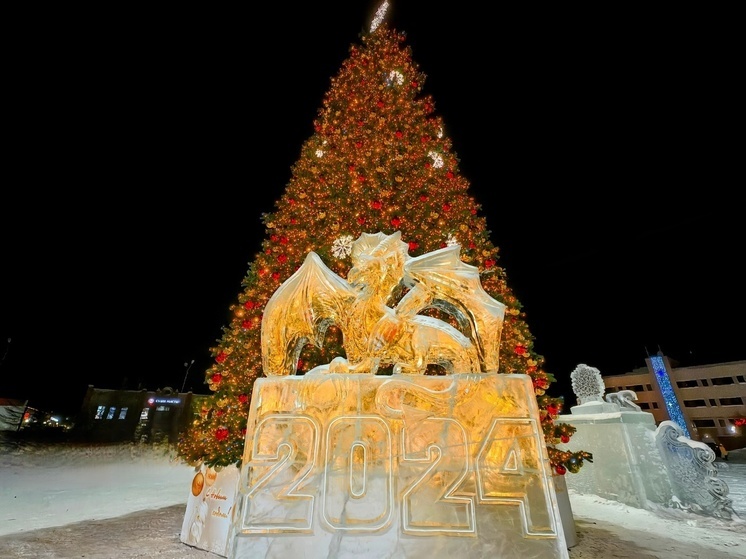 В Лабытнанги установили 20-метровую новогоднюю елку