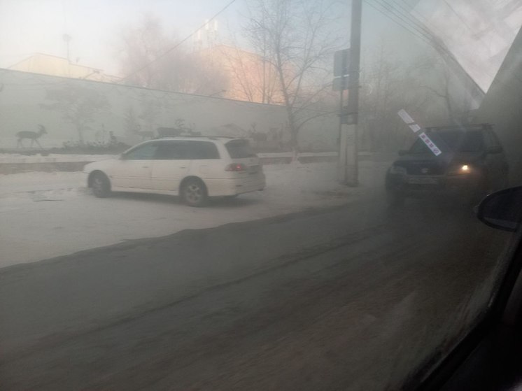 Вода бежит по асфальту около зоопарка на Журавлева в Чите
