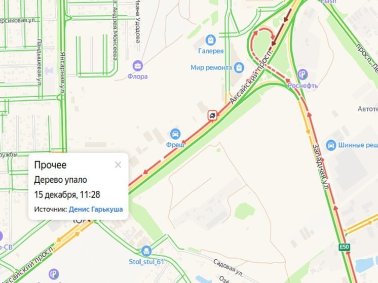 Под Ростовом из-за ДТП и упавшего дерева образовалась пробка