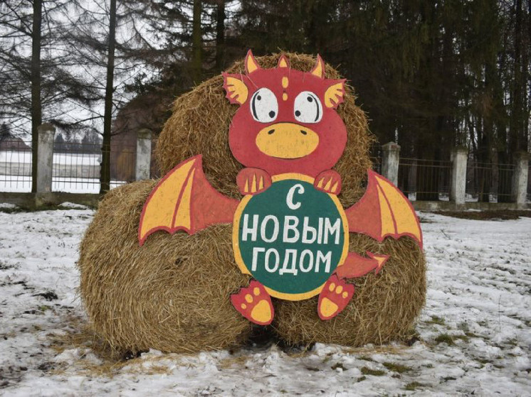 В поселке Селекционный Курской области появился новогодний дракон из соломы