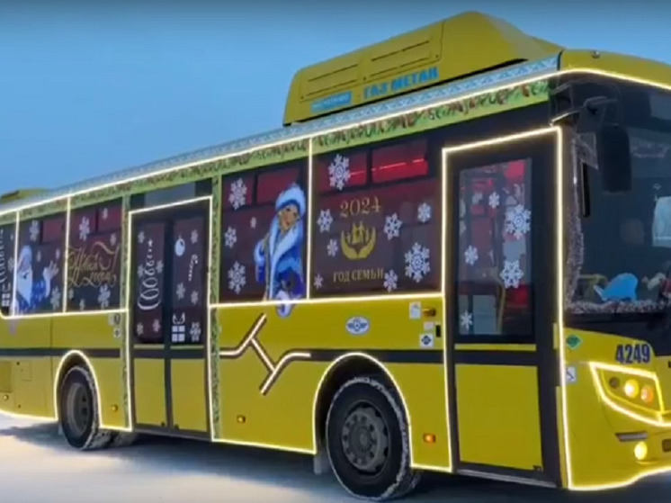 Украшенные игрушками и мишурой новогодние автобусы перевозят пассажиров в Ноябрьске